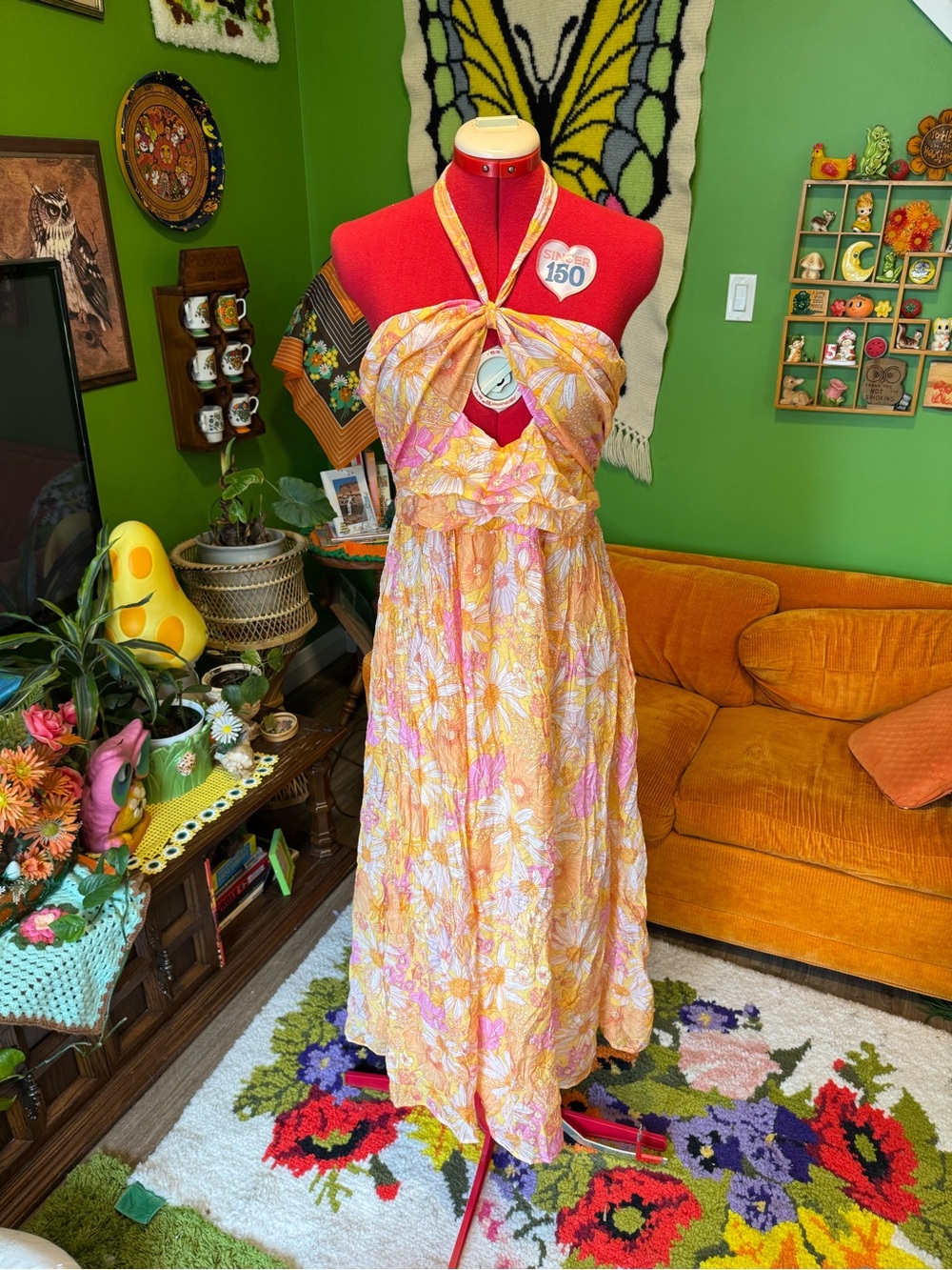 H&M Yellow Pink Floral Maxi Dress